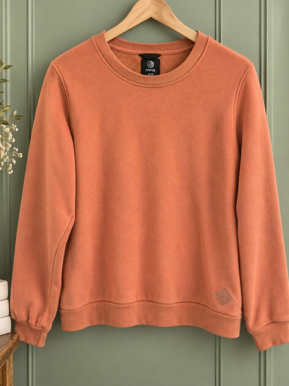 MPG Sport Medium Spicy Orange Organic Cotton Luxefleece Crewneck Sweatshirt
